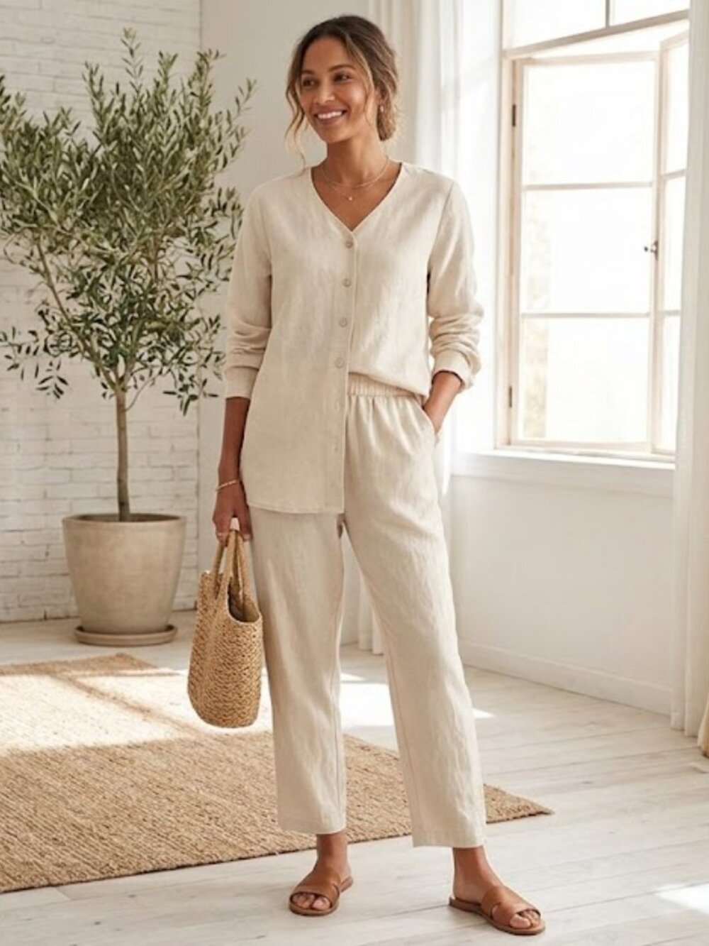 t@company Linen blendTunic Shirt & Pants Matching Set size S/M